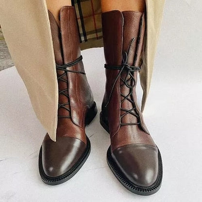 Brown Elegant Leather Lace-Up Ankle Boots