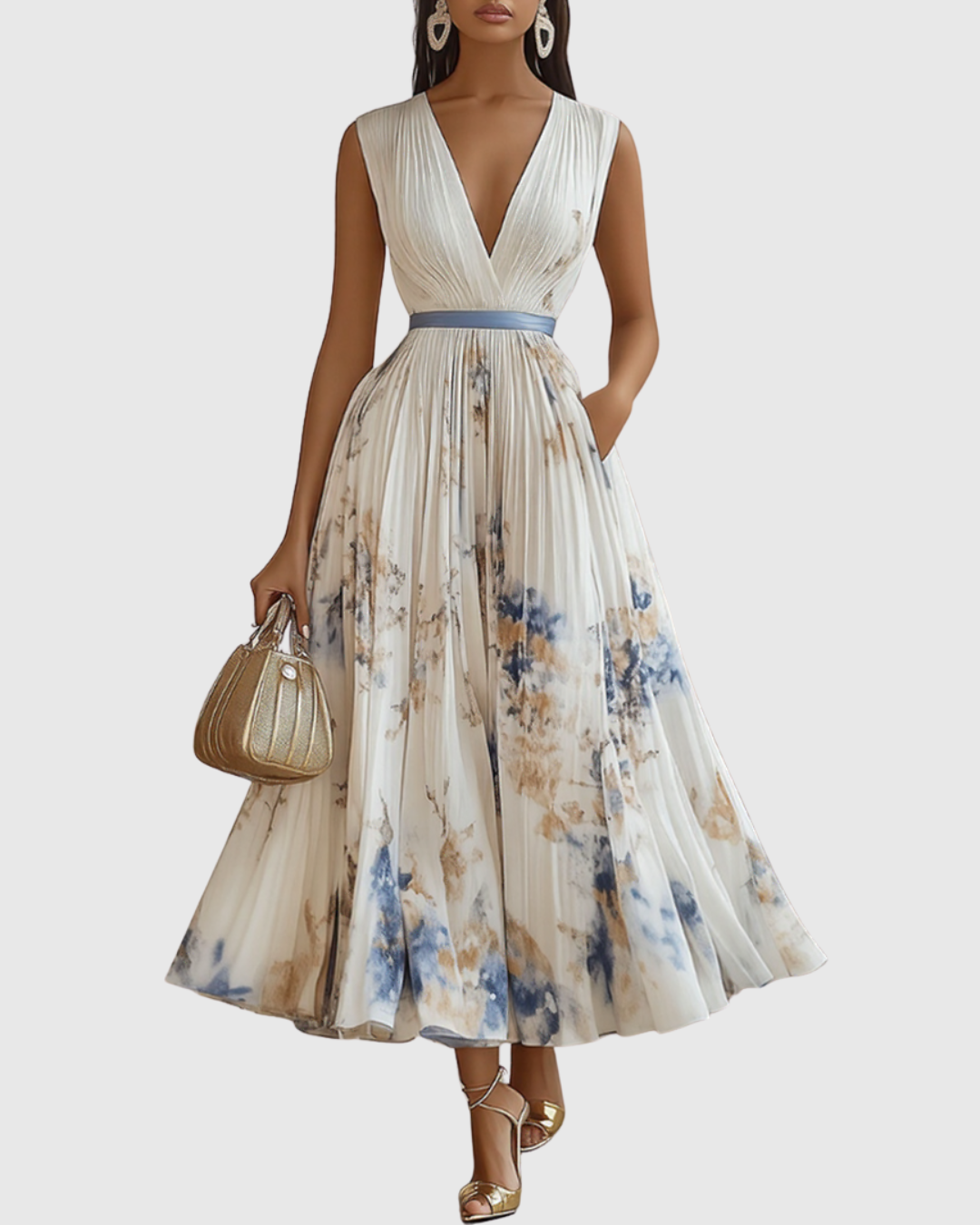 Sophia | Maxi Dress Long Sleeve Floral Pleated 0