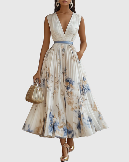 Sophia | Maxi Dress Long Sleeve Floral Pleated 0