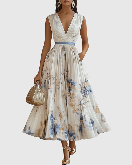 Sophia | Maxi Dress Long Sleeve Floral Pleated 0