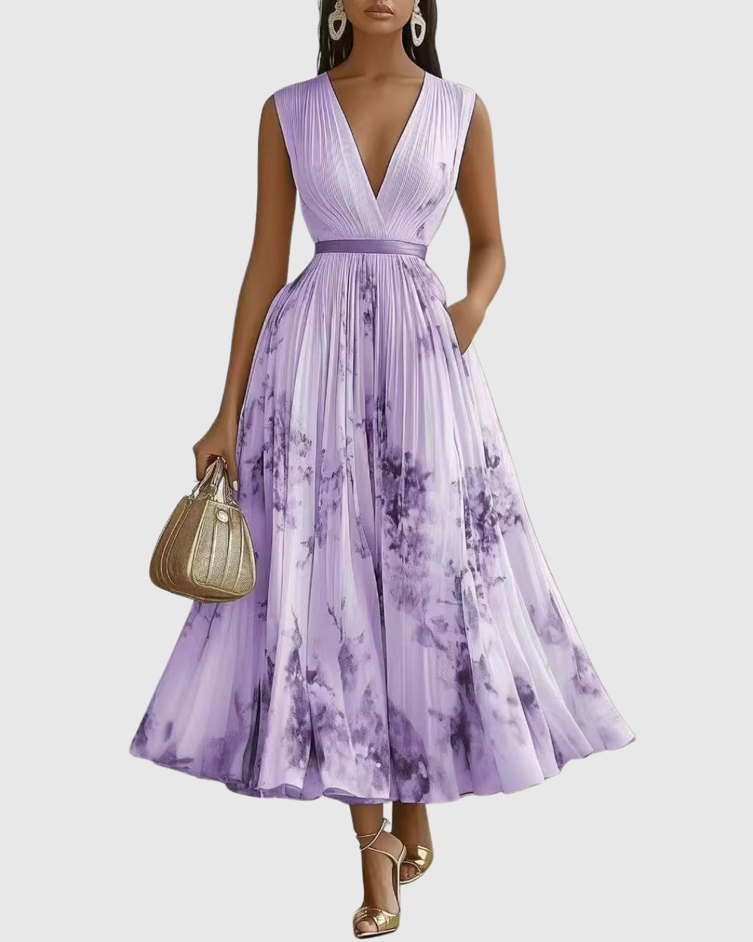 Sophia | Maxi Dress Long Sleeve Floral Pleated 10