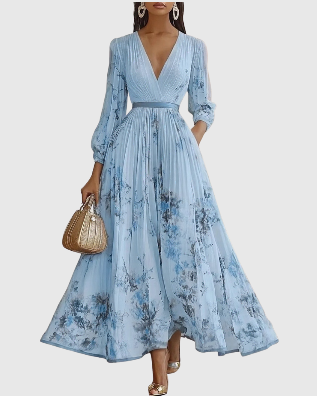 Sophia | Maxi Dress Long Sleeve Floral Pleated 5