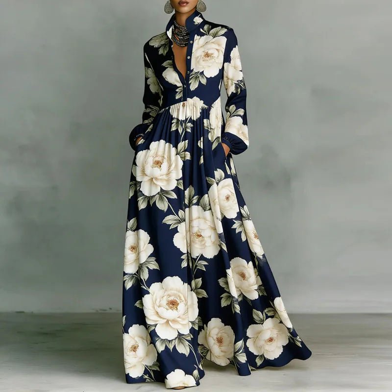 Women's white geometric print long sleeve shirt dress