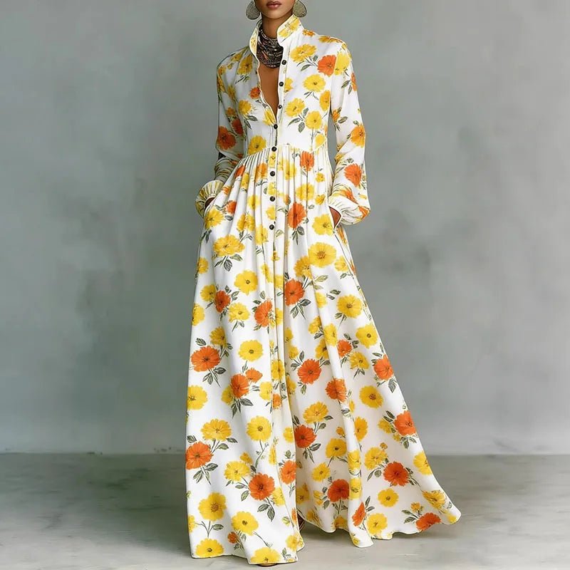 Women's white geometric print long sleeve shirt dress