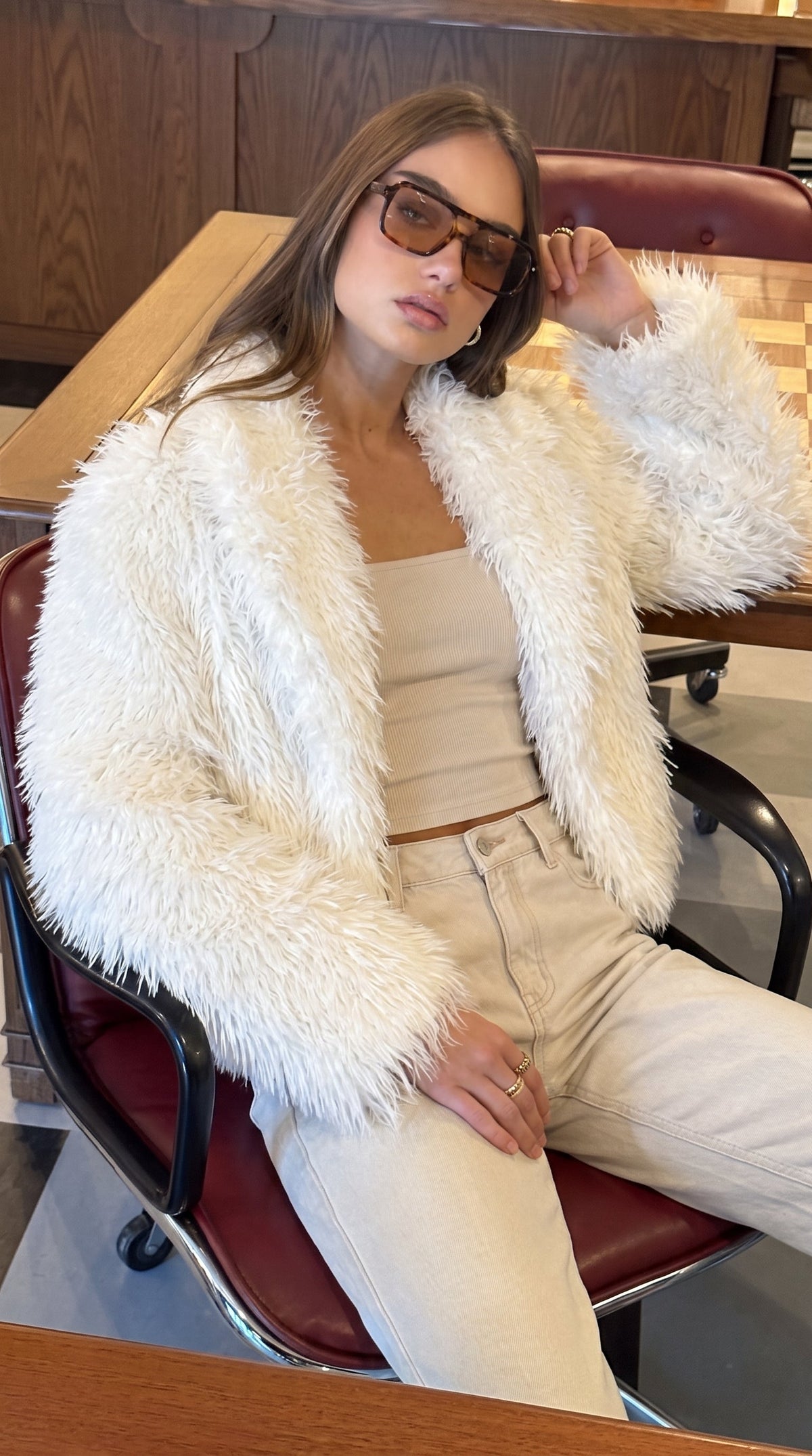 White Relaxed Faux Fur Jacket, Fully Lined for Comfort