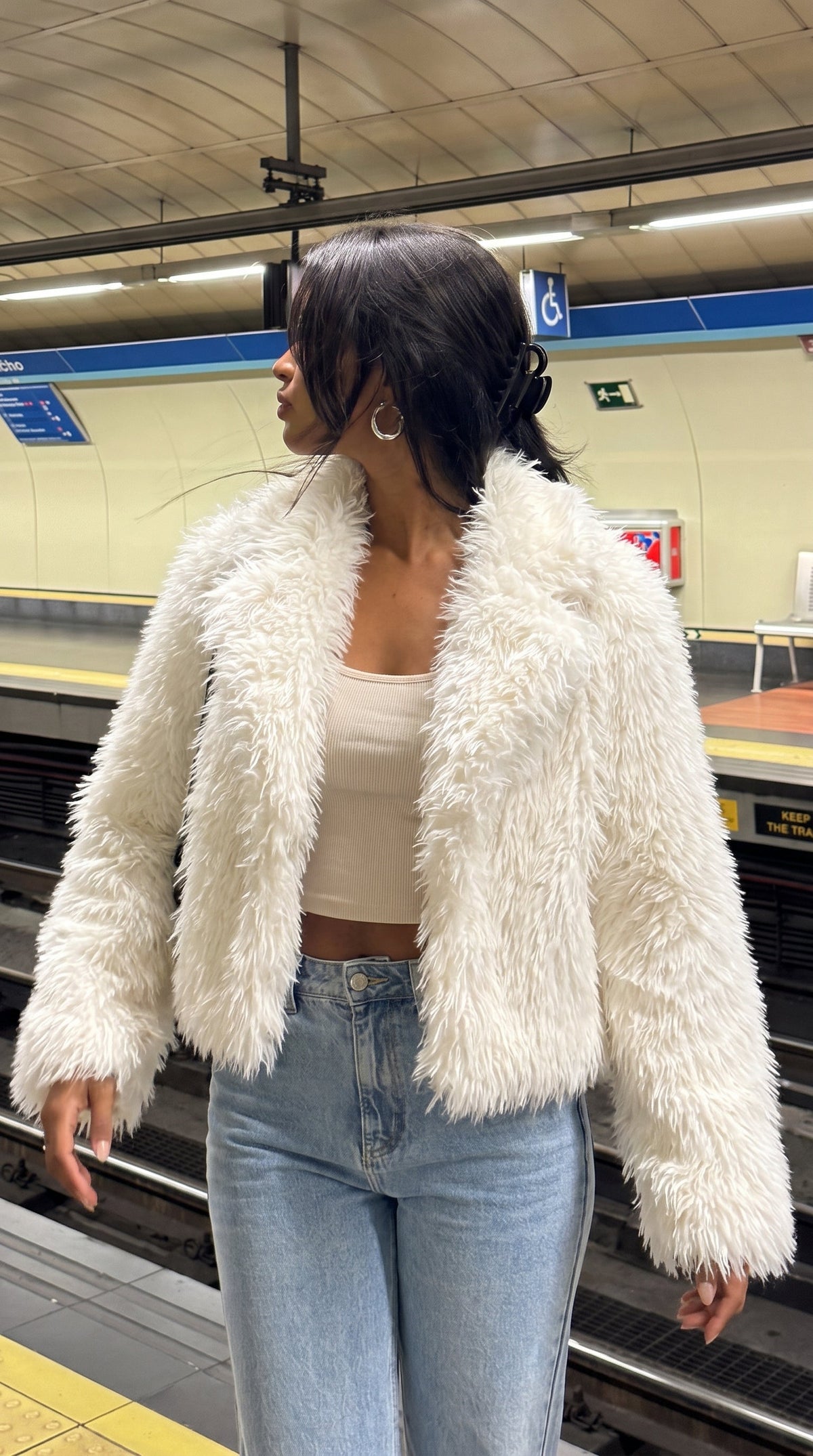 White Relaxed Faux Fur Jacket, Fully Lined for Comfort – view 2