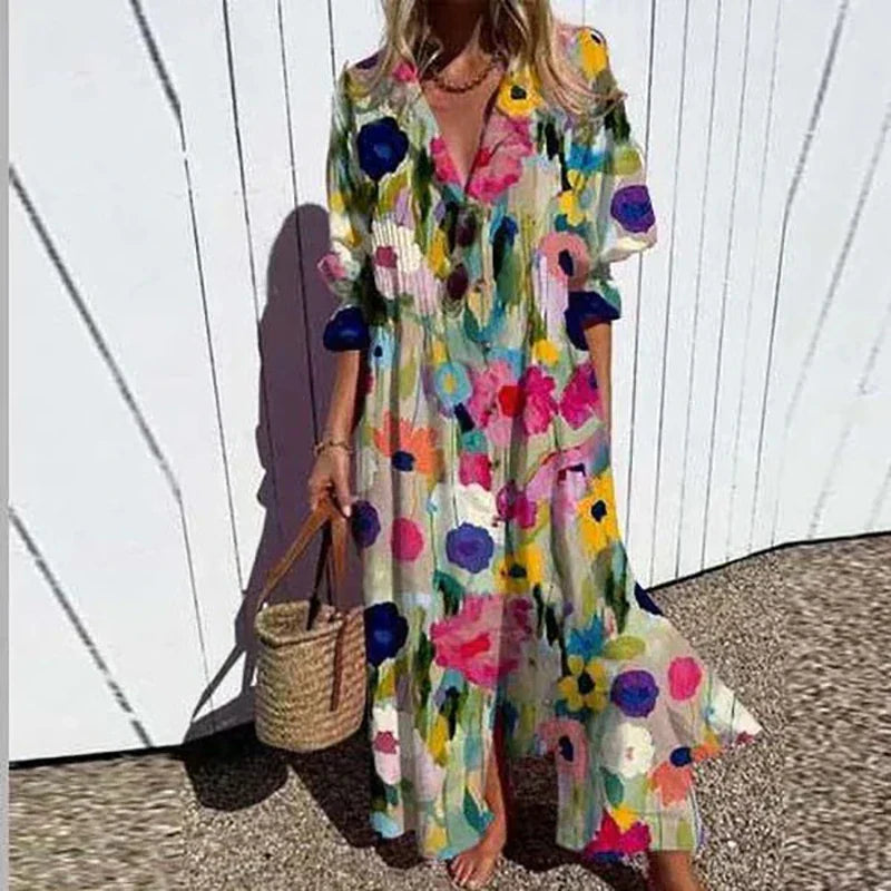 Sophie | Floral Maxi Dress Long Sleeve Boho Style 0
