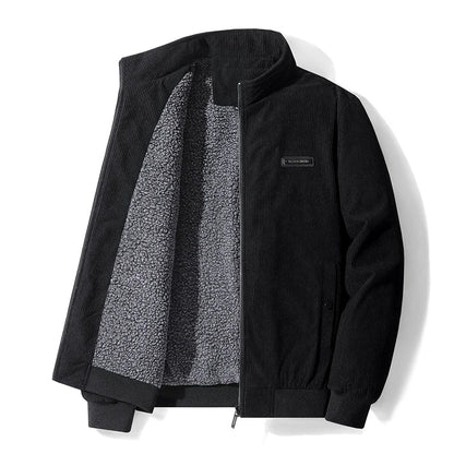 Nolan corduroy bomber jacket worn, lifestyle shot