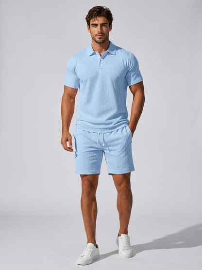 Men's light blue Polo & Shorts Matching Set for Summer