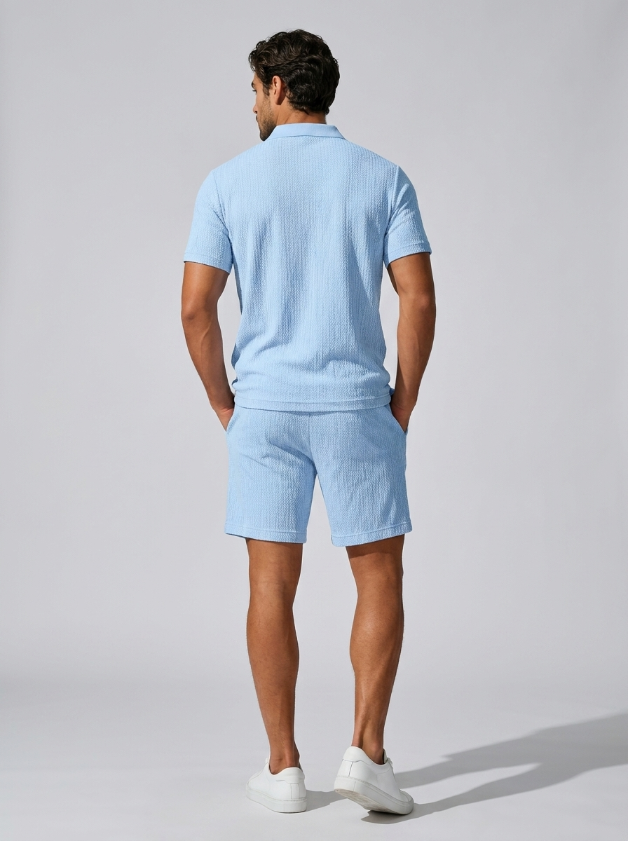 Men's light blue Polo & Shorts Matching Set for Summer
