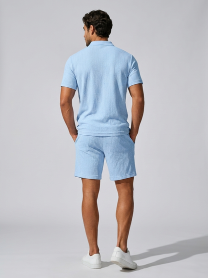 Men's light blue Polo & Shorts Matching Set for Summer