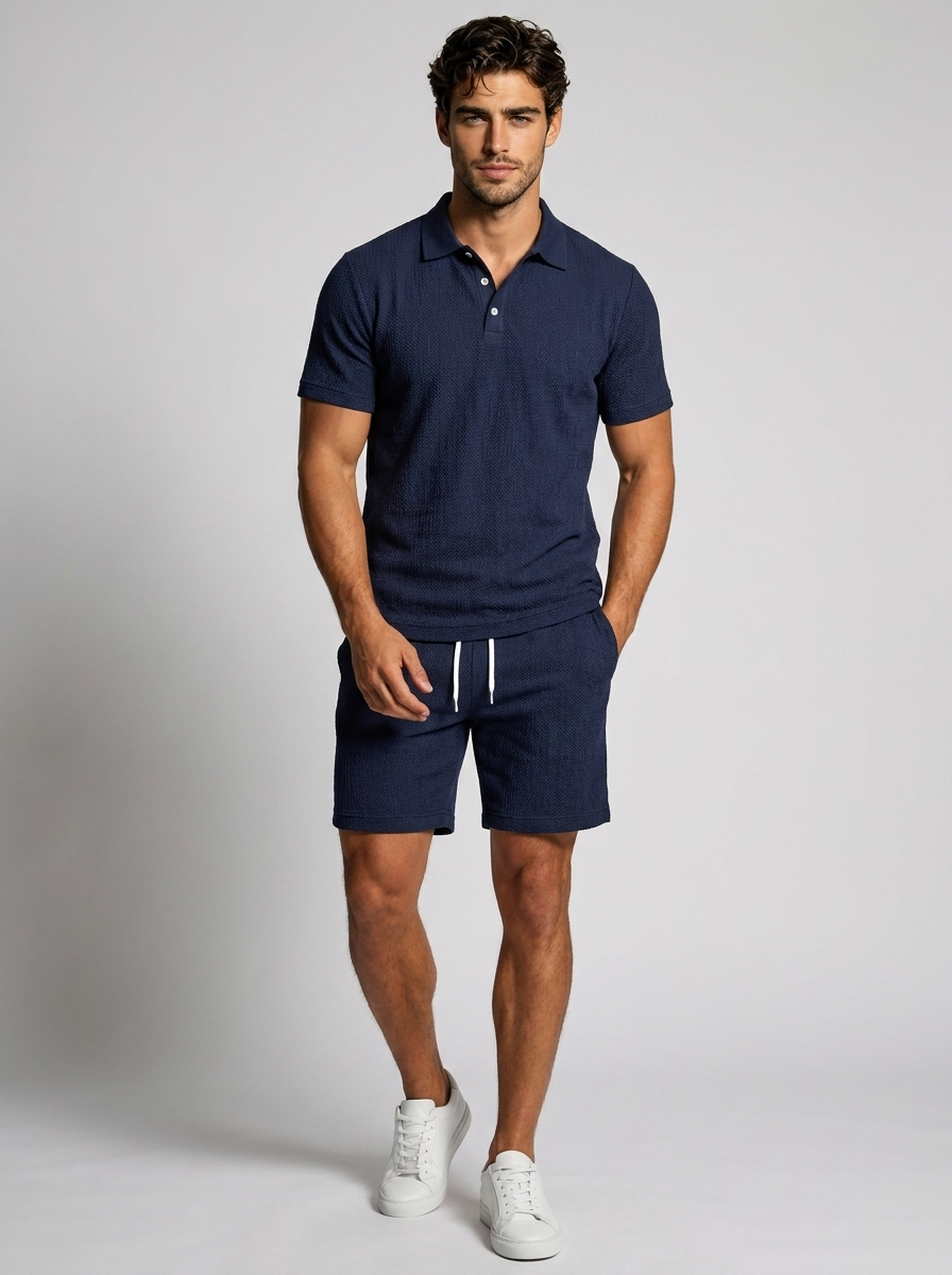 Men's light blue Polo & Shorts Matching Set for Summer