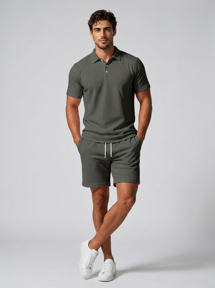 Men's light blue Polo & Shorts Matching Set for Summer