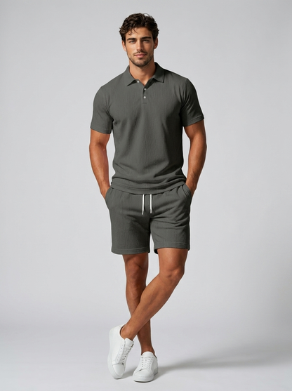 Men's light blue Polo & Shorts Matching Set for Summer