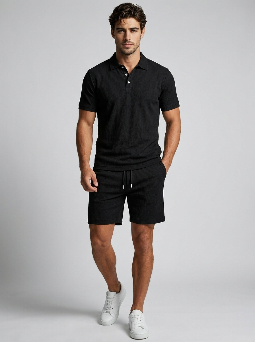 Men's light blue Polo & Shorts Matching Set for Summer