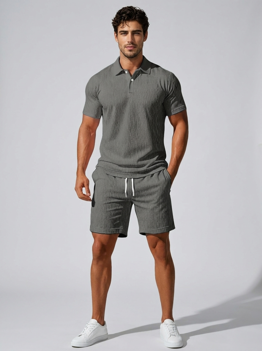 Men's light blue Polo & Shorts Matching Set for Summer