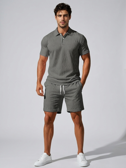 Men's light blue Polo & Shorts Matching Set for Summer