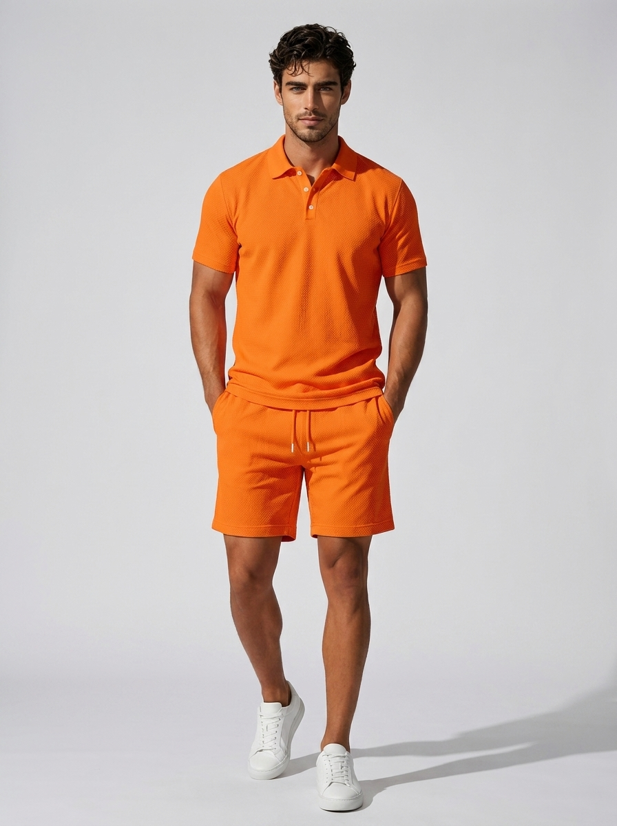 Men's light blue Polo & Shorts Matching Set for Summer