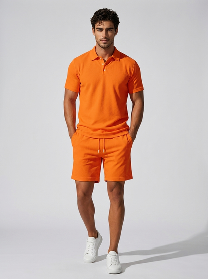 Men's light blue Polo & Shorts Matching Set for Summer