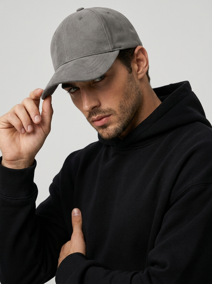 gray Genuine Leather Baseball Cap