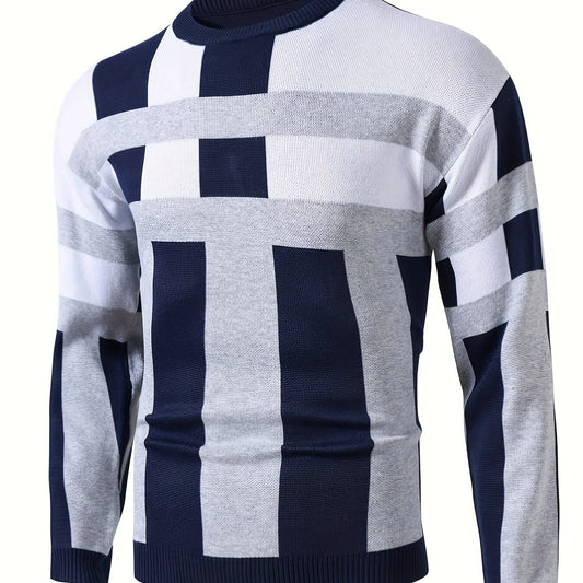 Men's Colorblock Sweater, Modern Winter Knit Pullover