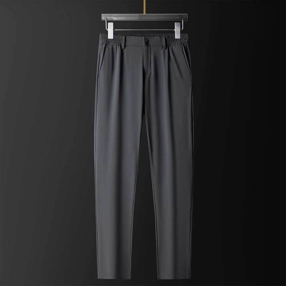 Men's dark gray stretch pants in cotton silk blend