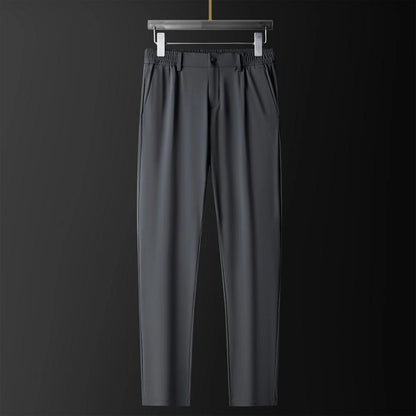 Men's dark gray stretch pants in cotton silk blend