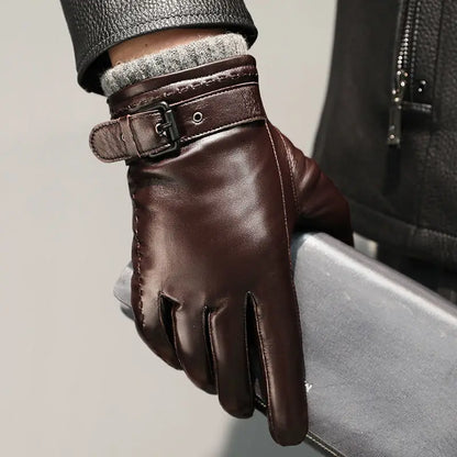 Brown sheepskin leather gloves with cashmere lining