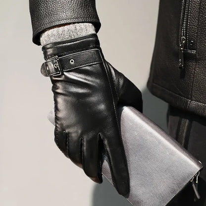 Black sheepskin leather gloves with cashmere lining