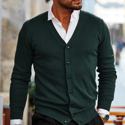 Men's v-neck button cardigan in dark green