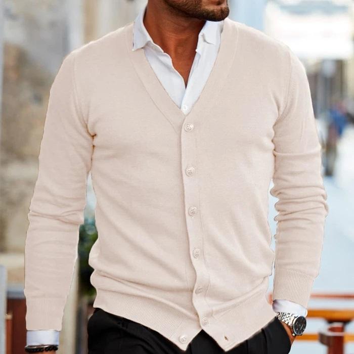 Men's v-neck button cardigan in dark green