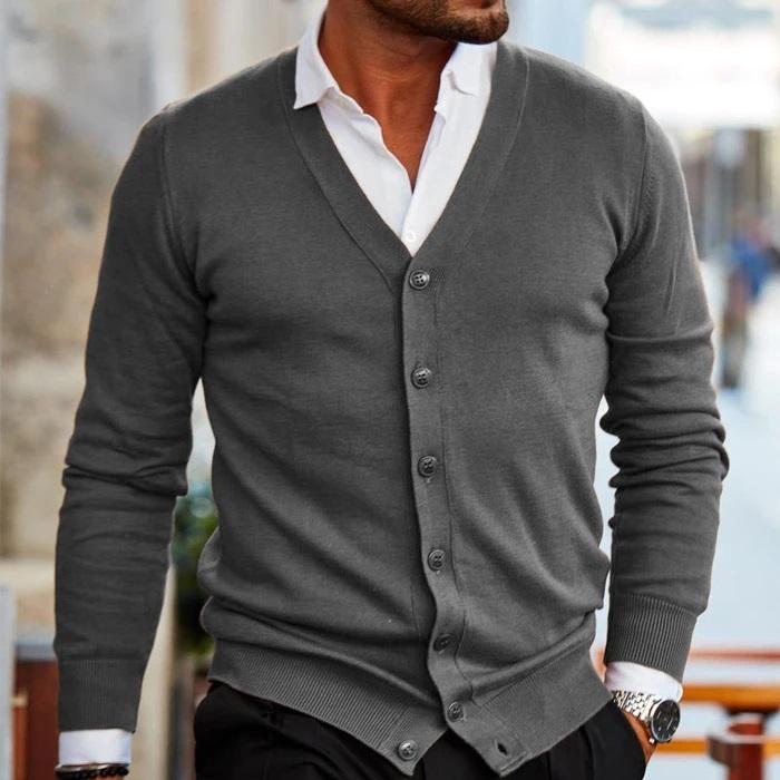 Men's v-neck button cardigan in gray