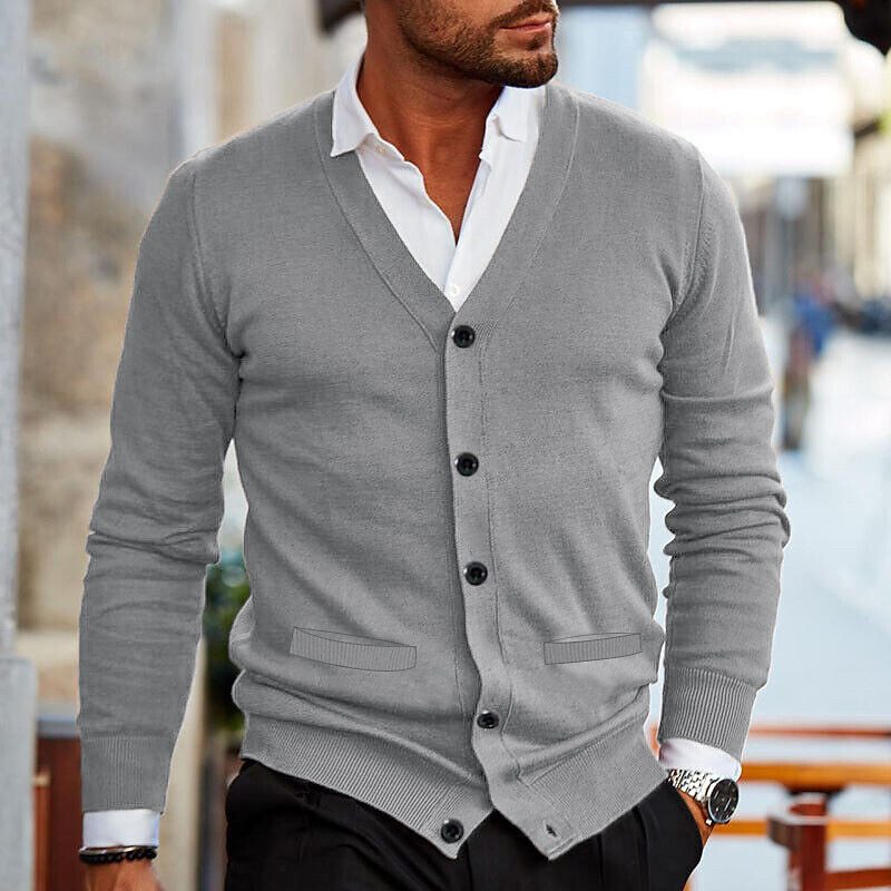 Men's v-neck button cardigan in gray