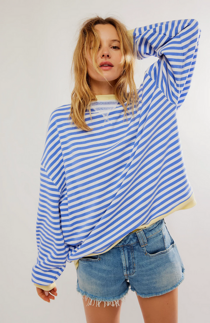 Women's striped oversized sweater in sky blue