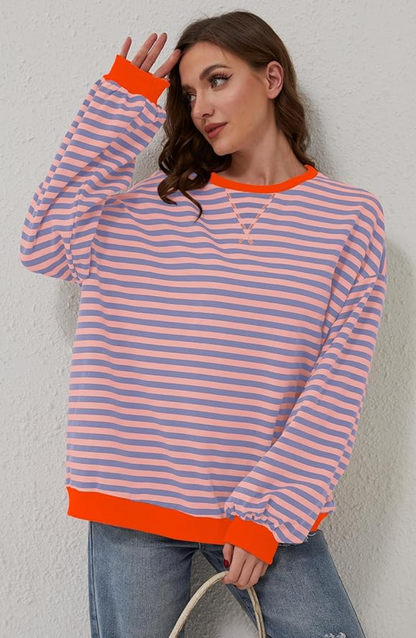 Women's striped oversized sweater in orange and blue