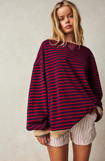 Women's striped oversized sweater in black and red
