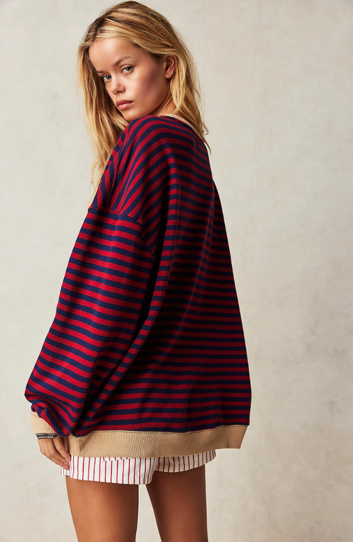 Women's striped oversized sweater in black and red