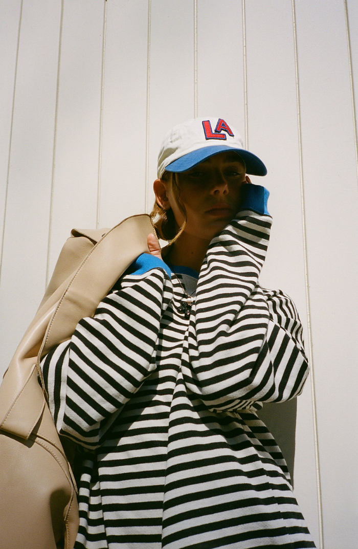 Women's striped oversized sweater in blue and black