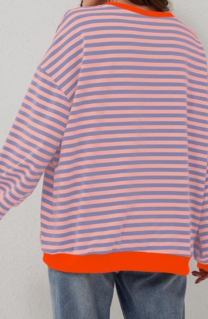 Women's striped oversized sweater in blue and black