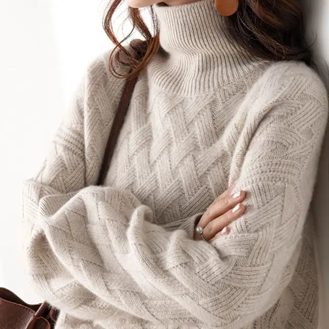 Women's turtleneck sweater in camel