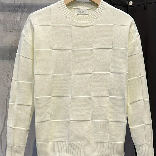 Men's Textured Check Sweater, Crewneck Knit Pullover
