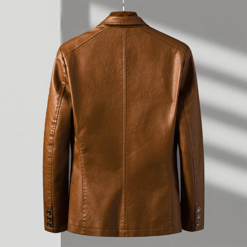 Men's tailored leather-look jacket with two button closure