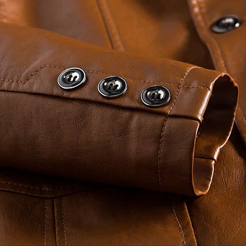 Men's tailored leather-look jacket with two button closure