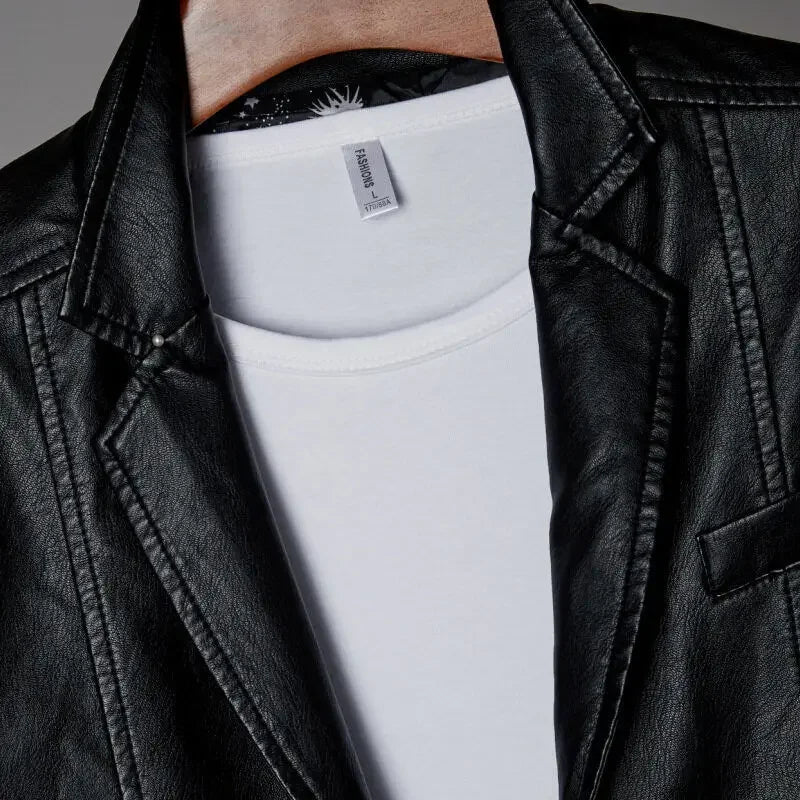 Men's tailored leather-look jacket with two button closure