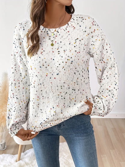 Women's Speckled Round Neck Sweater, Winter Knit Top