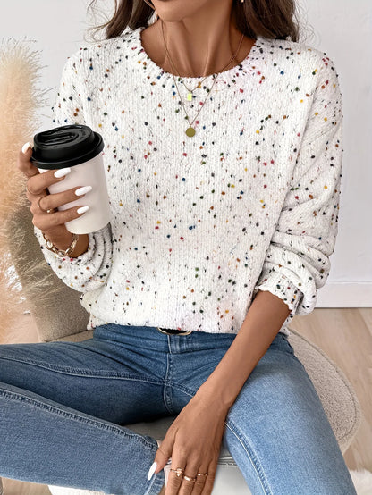 Women's Speckled Round Neck Sweater, Winter Knit Top