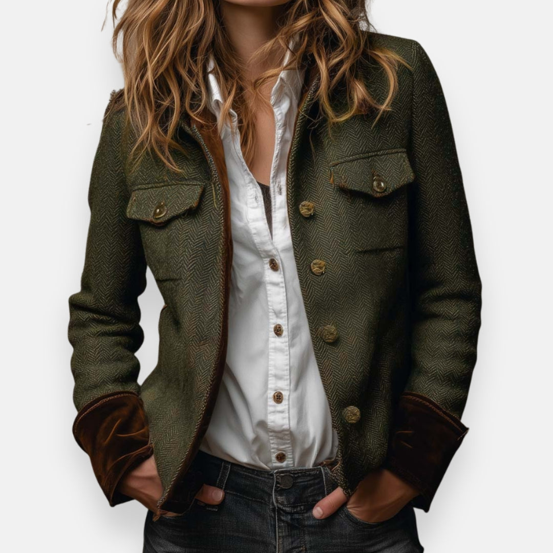 Women's herringbone tweed jacket with structured shape