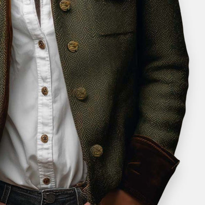 Women's herringbone tweed jacket with structured shape