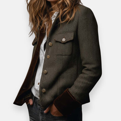 Women's herringbone tweed jacket with structured shape