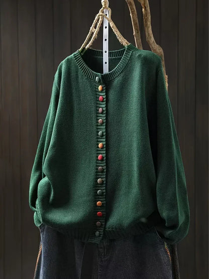 Women's green lightweight knit cardigan with button details